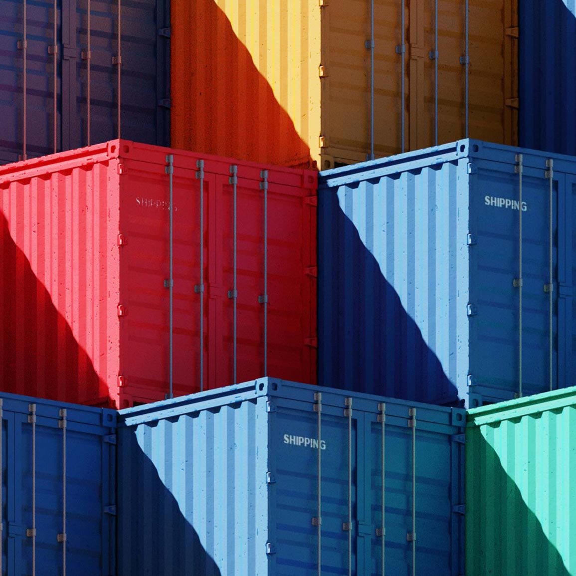 Shipping containers of multiple colours
