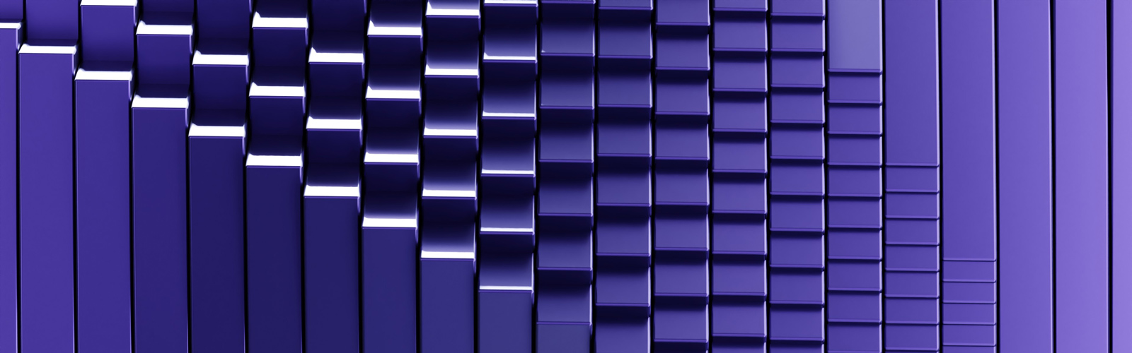 abstract image of purple rectangular bars arranged in a pattern, varying in height and shade to create a sense of depth and perspective.