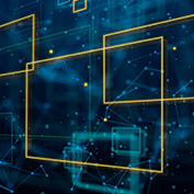 Abstract digital background featuring glowing yellow rectangular frames