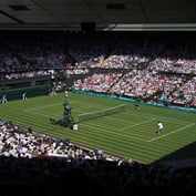 Shot from above of Wimbledon tennis court